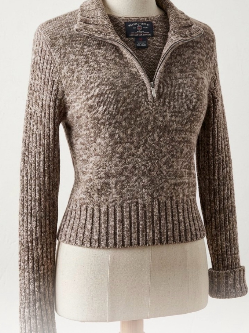 American Eagle Outfitters Brown Marled Cowl Half-Zip Sweater